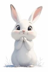 Obraz premium Cute, fluffy white rabbit with big eyes and a hopeful expression stands tall