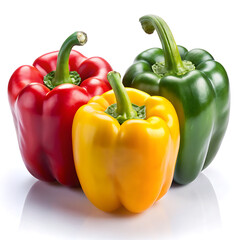 Fresh red and yellow bell peppers, healthy vegetables, isolated on white.