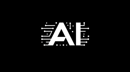 AI logo. Abstract technology conceptual background with AI letters. AI text consist at pcb, electronic signals, text of code programs, computer languages. Artificial intelligence programming, coding.