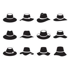 Six Silhouettes of Witches with Broomsticks and Cats