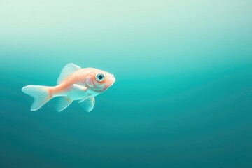 Naklejka premium single fish elegantly suspended in crystal-clear water showcasing its vibrant scales with ample surrounding copy space
