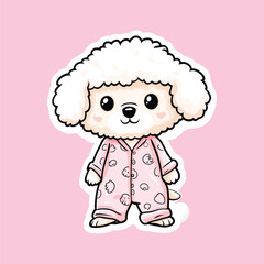 Cute Cartoon Poodle Puppy in Pink Pajamas