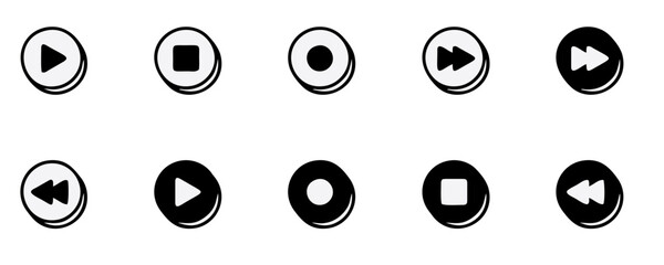 Naklejka premium Audio button thin line icon set. Containing music, sound, speaker volume, play, video, pause, equalizer, loudspeaker, mute, microphone, headset. Vector illustration