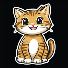 Cute Cartoon Cat with Striped Fur and Smiling Face