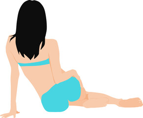 浜辺で夏休みを満喫する女性のイラスト(海水浴)