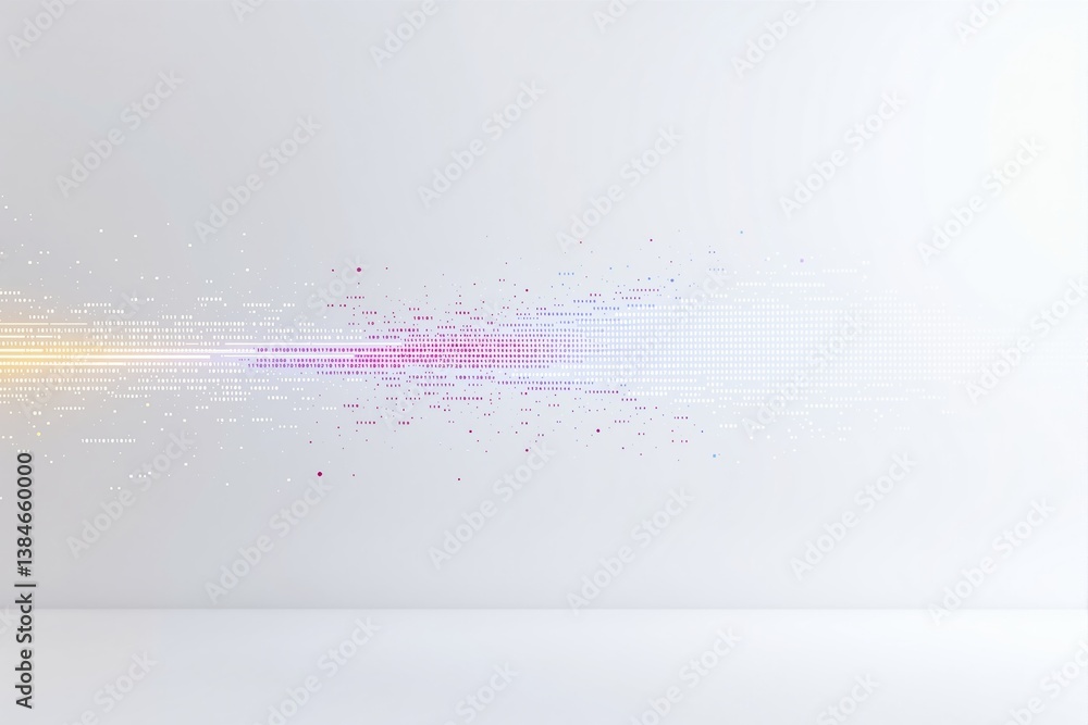 Poster Abstract digital data flow with colorful pixelated particles on light background.