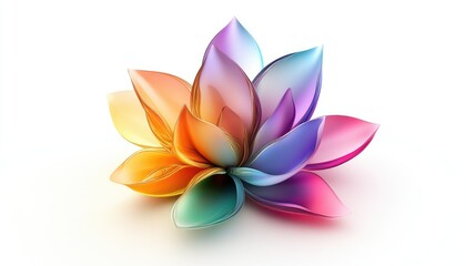 Vibrant Iridescent Lotus Flower  3D Abstract Colorful Bloom on White Background
