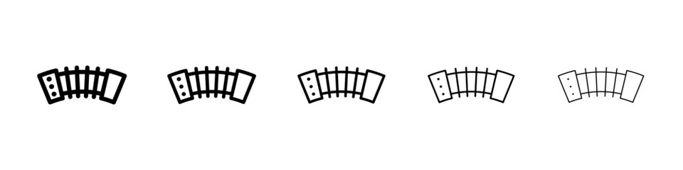 Bandoneon instrument icons vectors set in different stroke lines