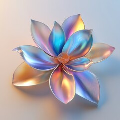 Iridescent Flower with Metallic Petals on Gradient Background