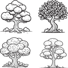 Artistic Tree Designs – Diverse Black-and-White Hand-Drawn Nature Illustrations