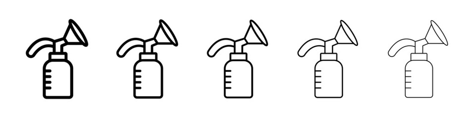 Breast pump icons vectors set in different stroke lines