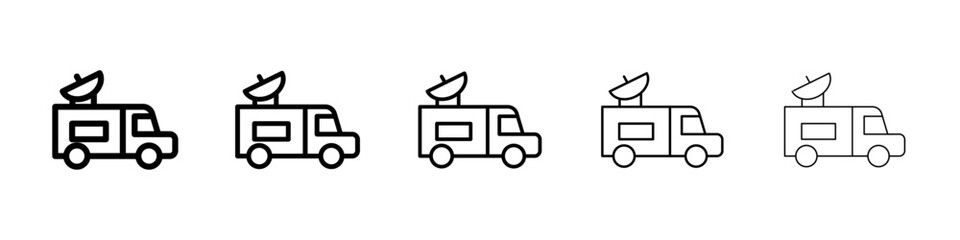 Broadcast van icons vectors set in different stroke lines