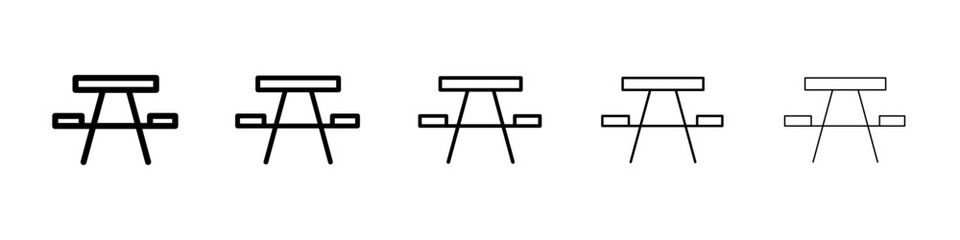 Camping table icons vectors set in different stroke lines