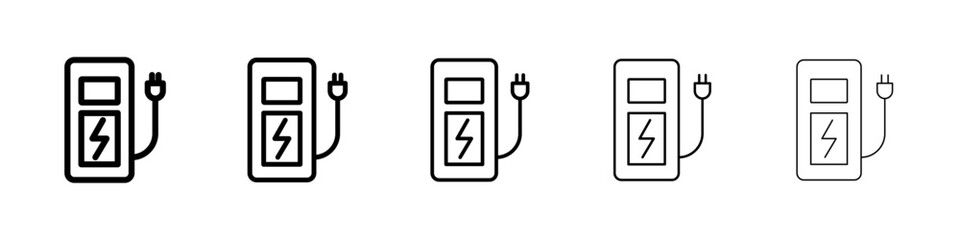Charging station icons vectors set in different stroke lines