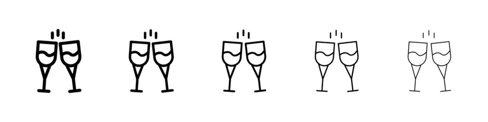 Champagne glasses icons vectors set in different stroke lines