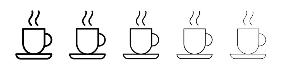 Coffee mug icons vectors set in different stroke lines