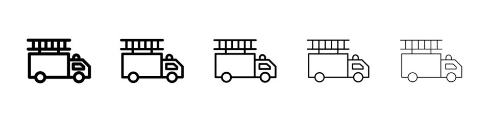 Fire truck icons vectors set in different stroke lines