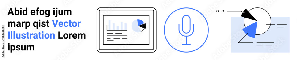Aufkleber analytics screen with pie chart, microphone for audio input, abstract pie charts. ideal for data ana