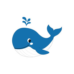 Blue Cute cartoon isolated marine animal blue whale Vector illustration