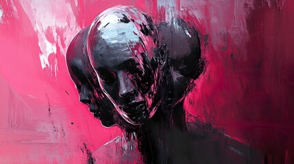 Abstract Faces: A Study in Pink and Black