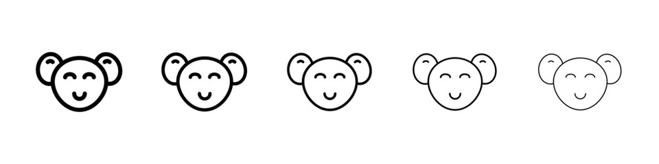 Koala head icons vectors set in different stroke lines