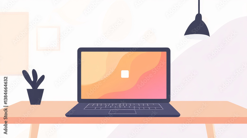 Poster laptop on desk with abstract liquid flow fluid background on screen. multimedia gaming laptop vector
