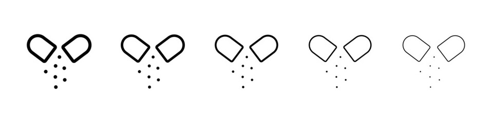 Open capsule pill icons vectors set in different stroke lines