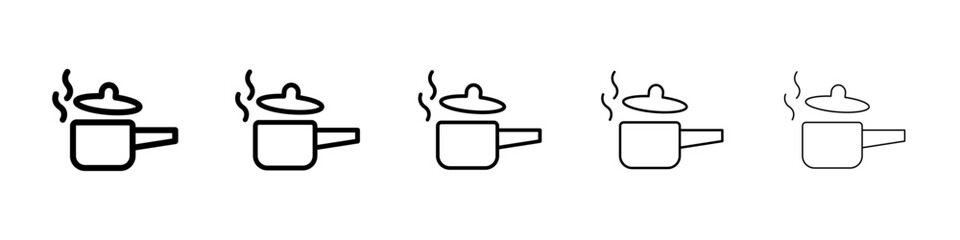 Sauce pan icons vectors set in different stroke lines
