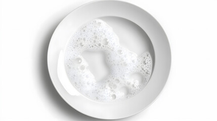 Obraz premium white plate with soap suds creates clean and fresh appearance, highlighting concept of cleanliness and hygiene. bubbles add playful touch to simple design