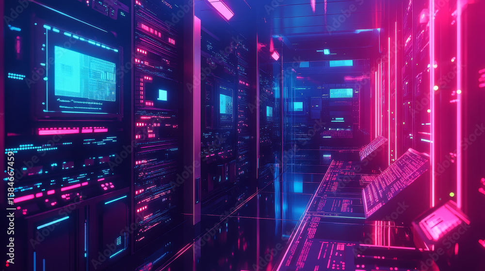 Poster web hosting and data center isometric vector illustration. concept of big data processing, server ro