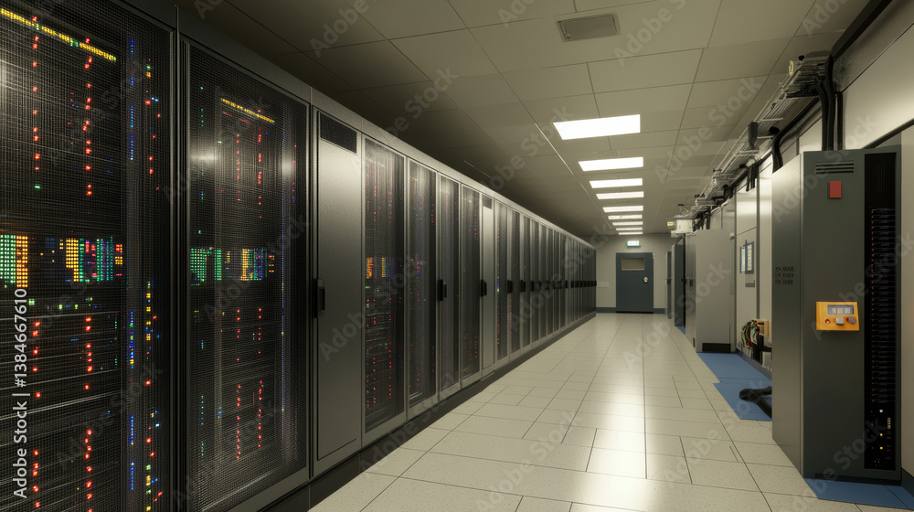 Poster web hosting and data center isometric vector illustration. concept of big data processing, server ro