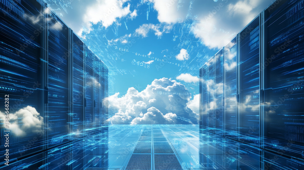 Poster isometric web servers. cloud services, technology and networking. landing page concept. header of we