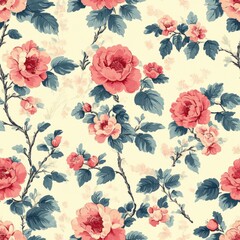 Elegant floral pattern design textile print rose motif vintage style soft colors decorative art