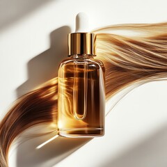 Naklejka premium Elegant hair oil dropper with flowing hair.