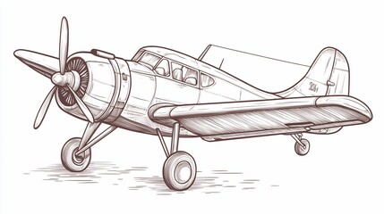 Elegant line art illustration showcasing vintage airplane design and aviation history
