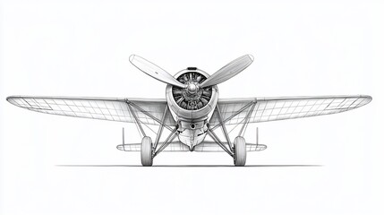 Detailed sketch of vintage propeller airplane on clean white background
