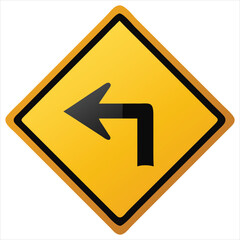 Minimalistic Flat Sharp Curve Road Sign Icon with Black Arrow on Yellow Diamond for Mobile UI

