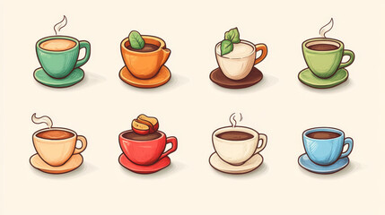 Obraz premium Coffee and tea symbols and icons for beverage design, such a logo. Jpeg version also available in gallery