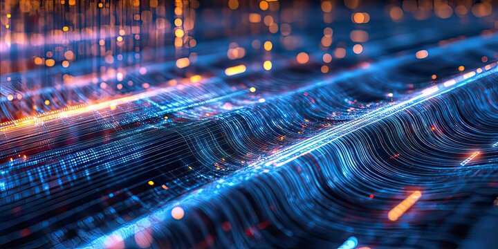 Futuristic digital data stream visualization and information technology backdrop - Powered by Adobe