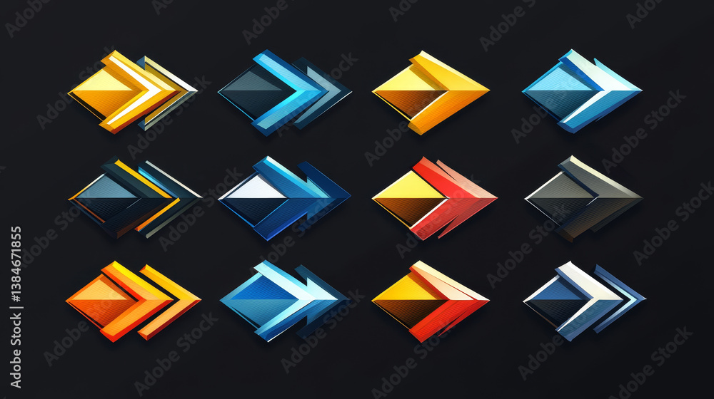 Poster set of glossy arrows icons - also as emblem or logo template. jpeg version also available in gallery