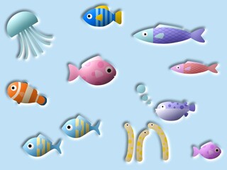 Naklejka premium プクプク海の生き物のシームレスパターン E-1