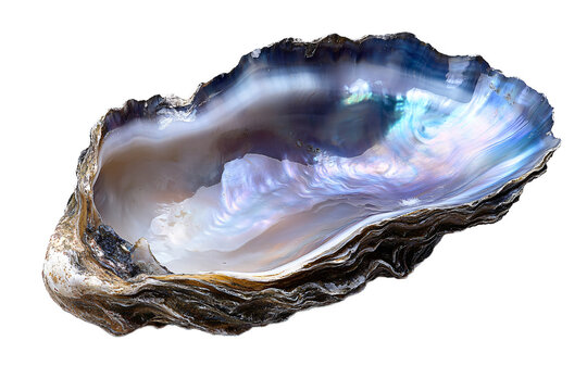 Lustrous mother of pearl oyster shell with iridescent surface isolated on transparent background, perfect for jewelry design and oceanic decor elements