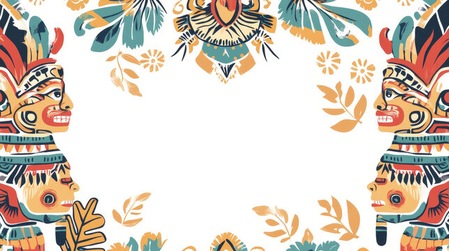 Abstract maya and aztec art symbols isolated on white background