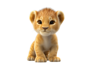 3D illustration of lion cub isolated on transparent background