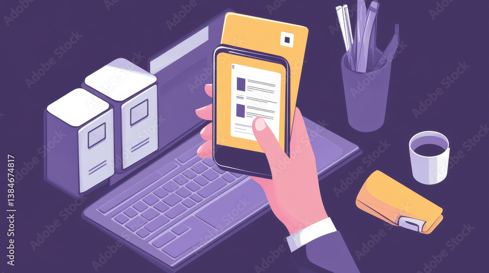 Aufkleber hand with smartphone. send a file from smartphone to the cloud storage. vector illustration.