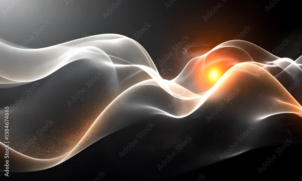 Poster abstract flowing digital wave with sparkling light particles on dark background