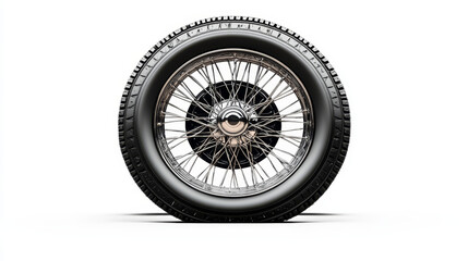 Collection of wheels or tyres with spoked alloy rims and hubs, isolated on white for transportation or service logo design