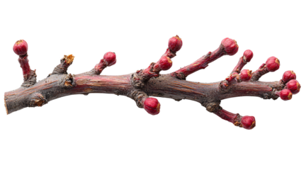 Elegant red manzanita branch with smooth curves isolated on transparent background, perfect for floristry designs and rustic botanical decor