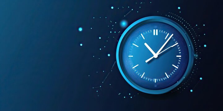 Blue clock with connecting points on abstract background for technology concept - Powered by Adobe