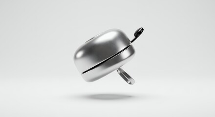 Silver bicycle bell on a plain background, conveying a minimalist design aesthetic